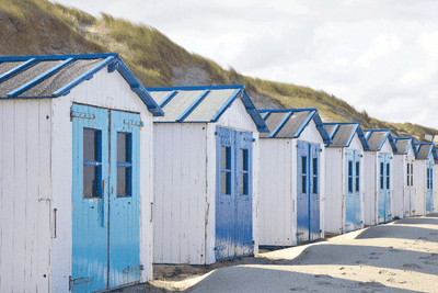 Herdabdeckplatte - Blaue Strandhäuser