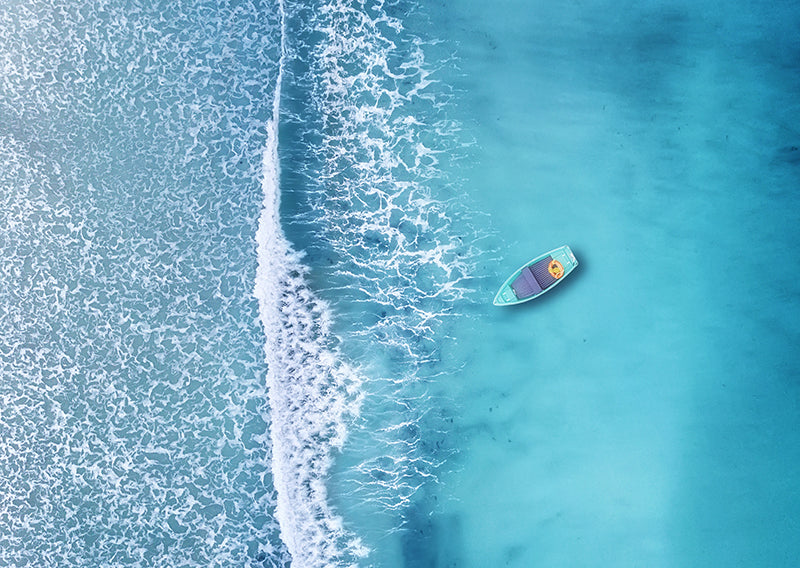 Herdabdeckplatte - Blaues Meer mit Boot
