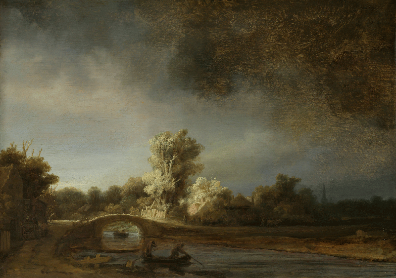 Herdabdeckplatte - Landschaft mit Steinbrücke