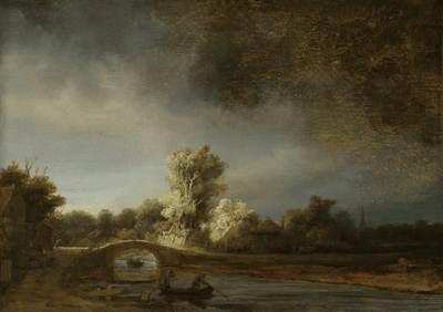 Herdabdeckplatte - Landschaft mit Steinbrücke