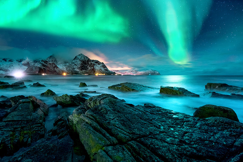 Herdabdeckplatte - Nordlichter am Meer
