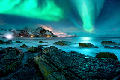 Herdabdeckplatte - Nordlichter am Meer