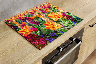 Herdabdeckplatte - Orangefarbene Blumen