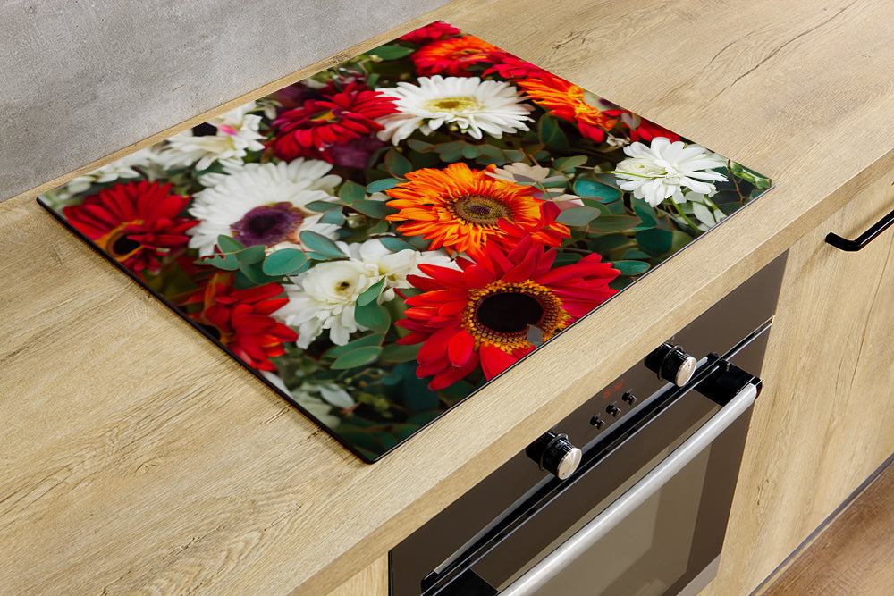 Produktbild von TMK |Herdabdeckplatte 80x52 Cm 1-teilig Ceranfeldabdeckung Induktion Herdschutz Spritzschutz Glasplatte Deko Schneidebrett Blumen