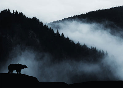 Herdabdeckplatte - Silhouette Bär in den Bergen