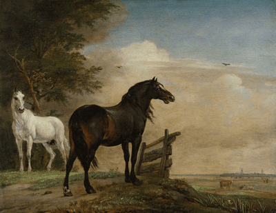 Herdabdeckplatte - Malerei Zwei Pferde