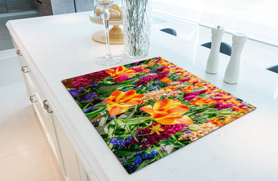 Herdabdeckplatte - Orangefarbene Blumen